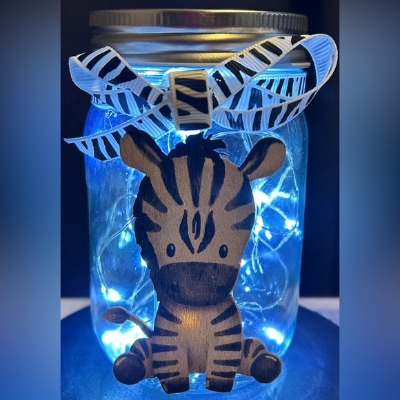 Hand Crafted Other - BABY ZEBRA WOODEN CUT-OUT DECOR W/ WHITE LED LIGHTS DECORATED MASON JAR/HANDMADE